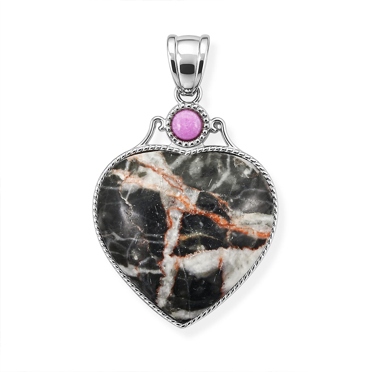 Amazonite and Multi Gemstone 34.00 ctw Love Heart Pendant without Chain in Silvertone