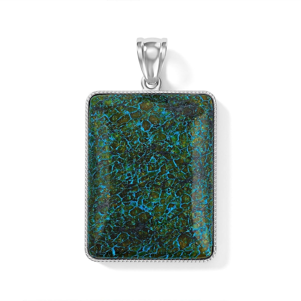 Amazonite 95.00 ctw Rectangle Pendant without Chain in Silvertone
