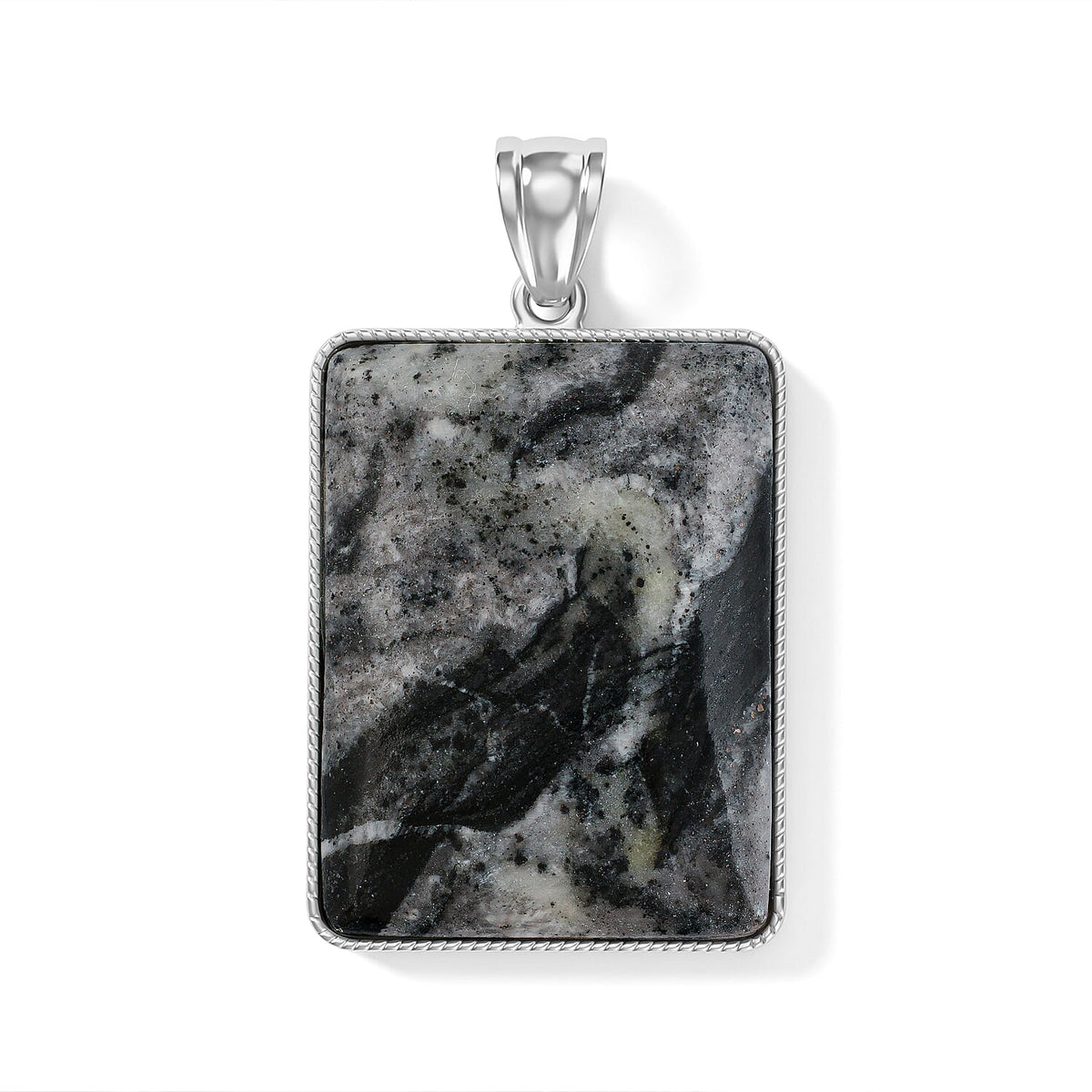 Amazonite 95.00 ctw Rectangle Pendant without Chain in Silvertone