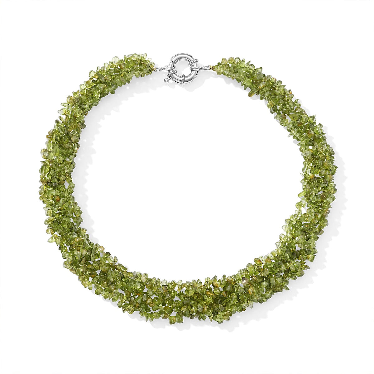 Peridot 665.00 ctw Chips Necklace (20 Inches) in Silvertone