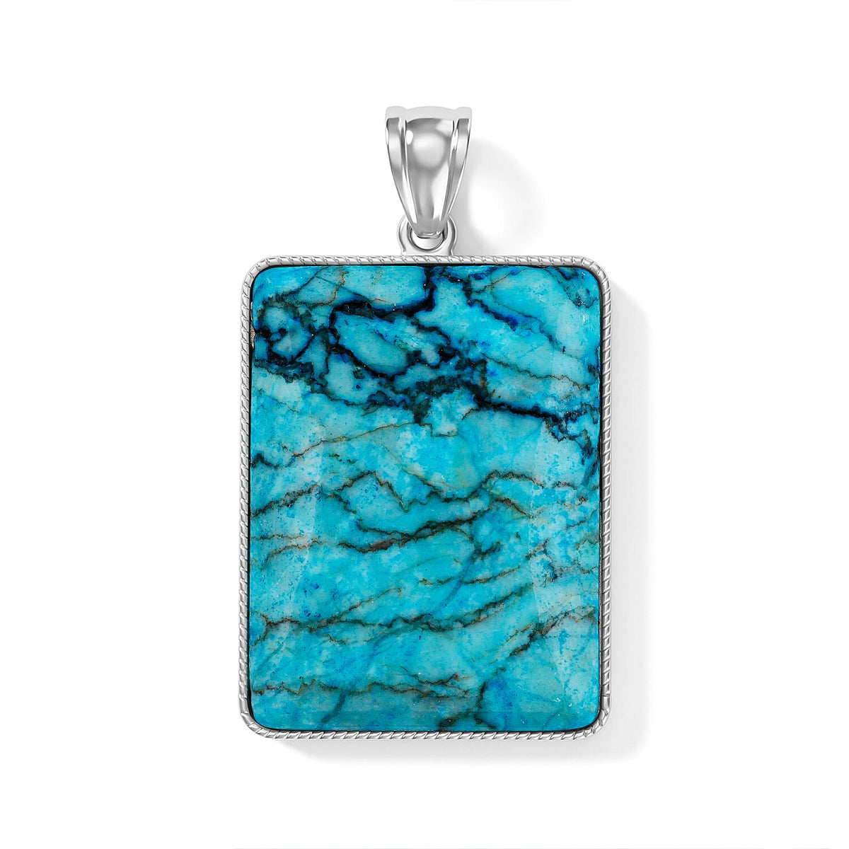 Amazonite 95.00 ctw Rectangle Pendant without Chain in Silvertone