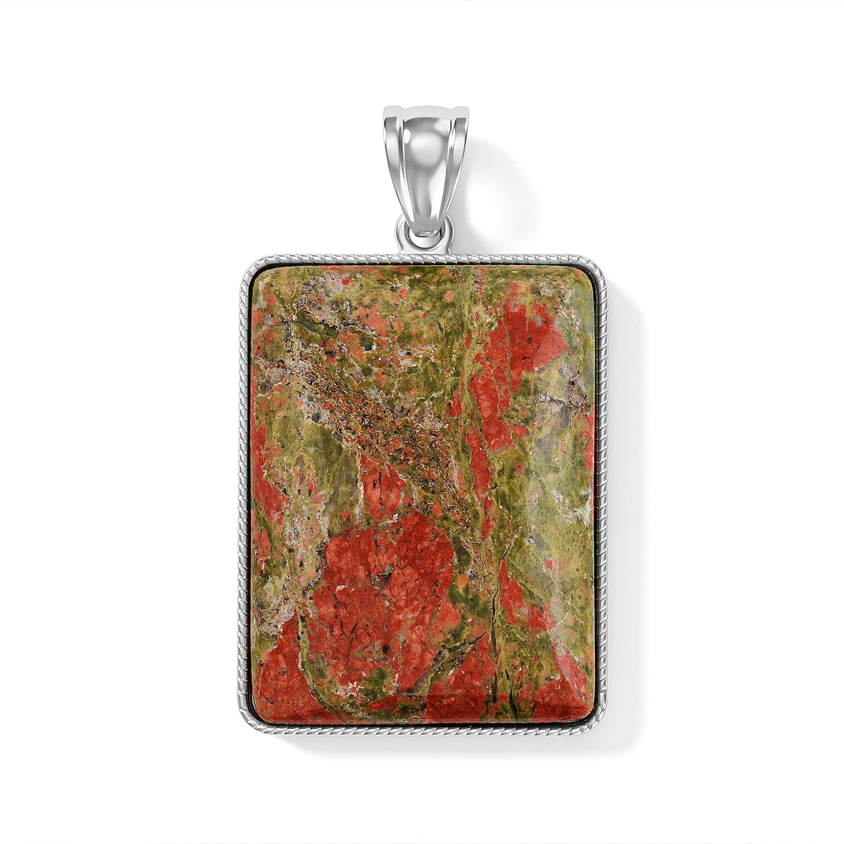 Amazonite 95.00 ctw Rectangle Pendant without Chain in Silvertone