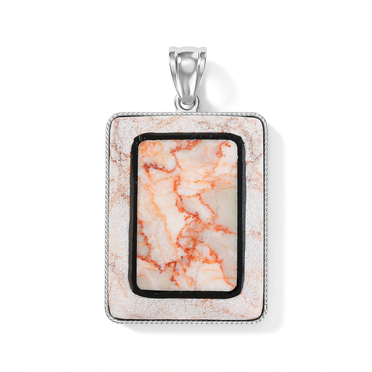 Crazy Lace Agate 95.00 ctw Rectangle Pendant without Chain in Silvertone