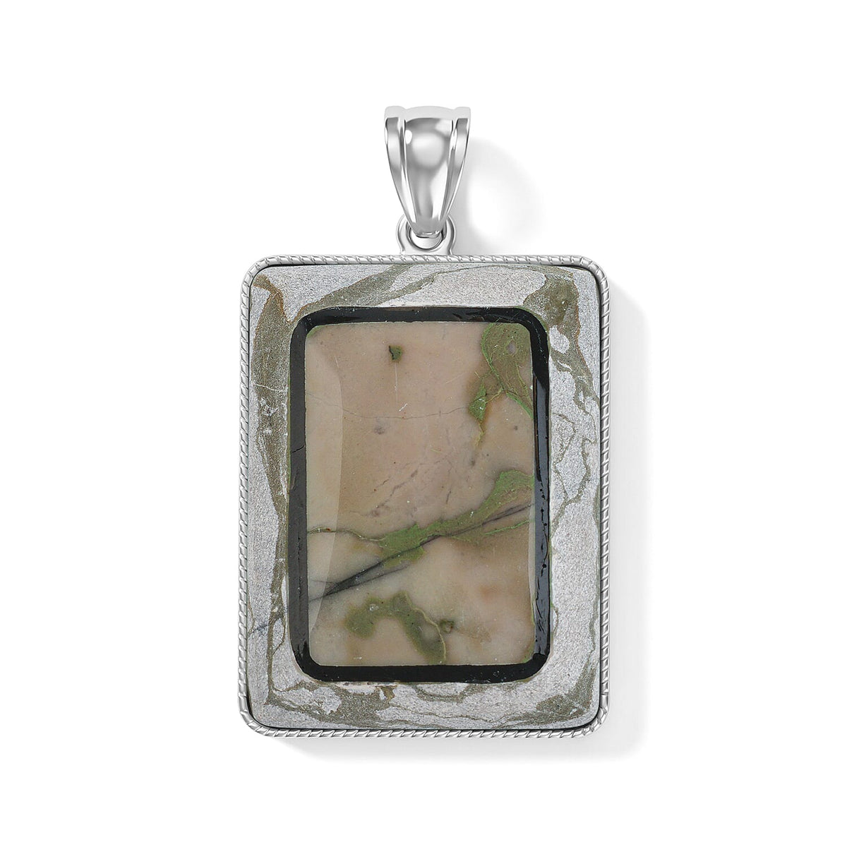 Crazy Lace Agate 95.00 ctw Rectangle Pendant without Chain in Silvertone