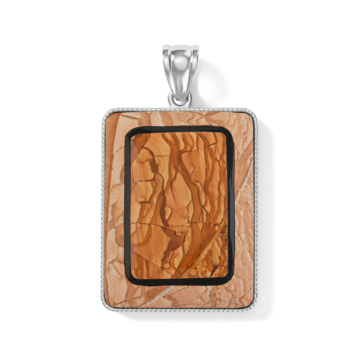 Crazy Lace Agate 95.00 ctw Rectangle Pendant without Chain in Silvertone