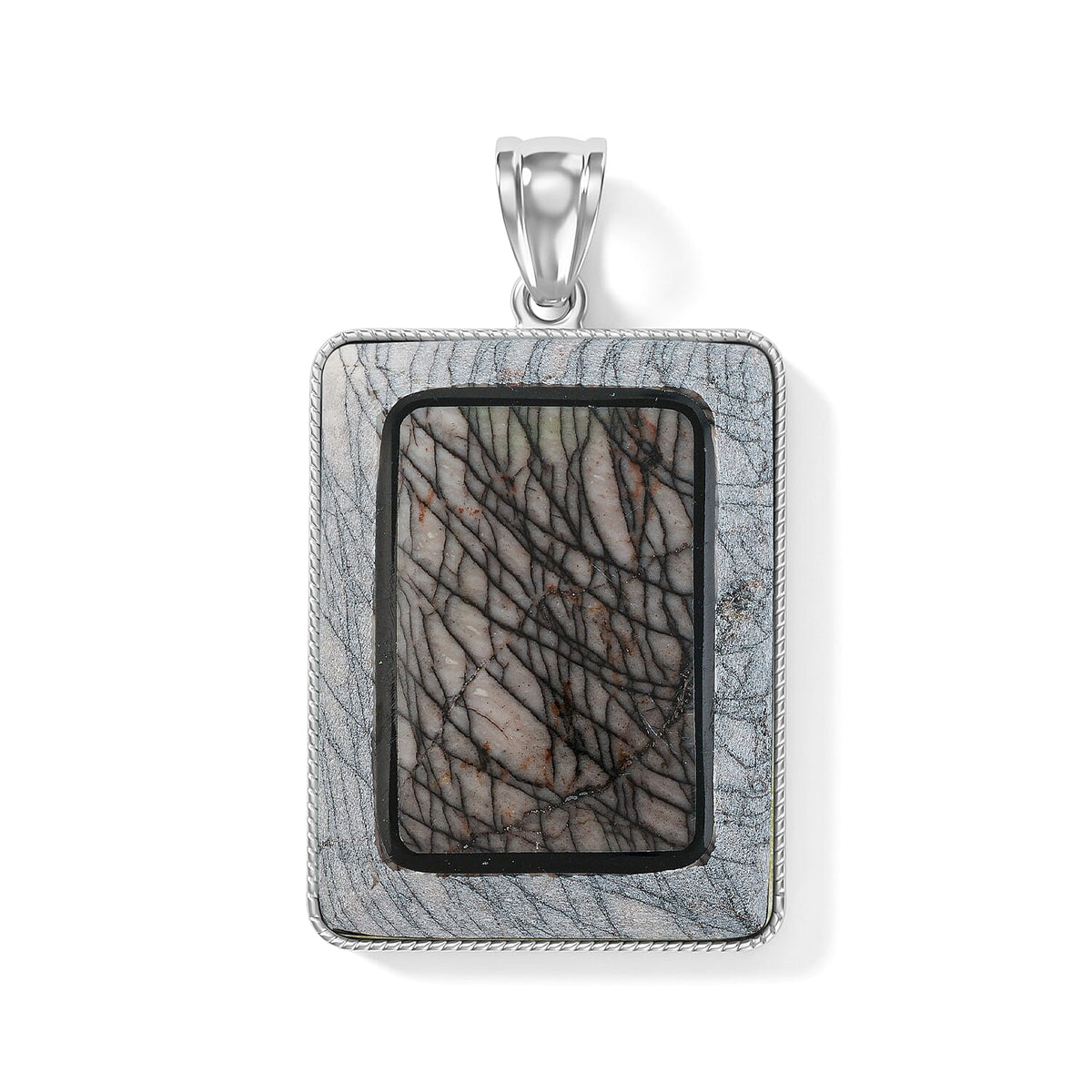 Crazy Lace Agate 95.00 ctw Rectangle Pendant without Chain in Silvertone