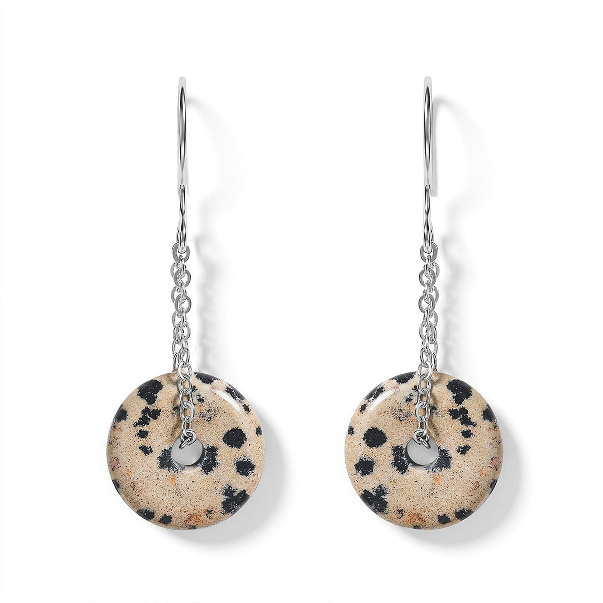 Black Feldspar 10.00 ctw Donut Drop Earrings in Silvertone