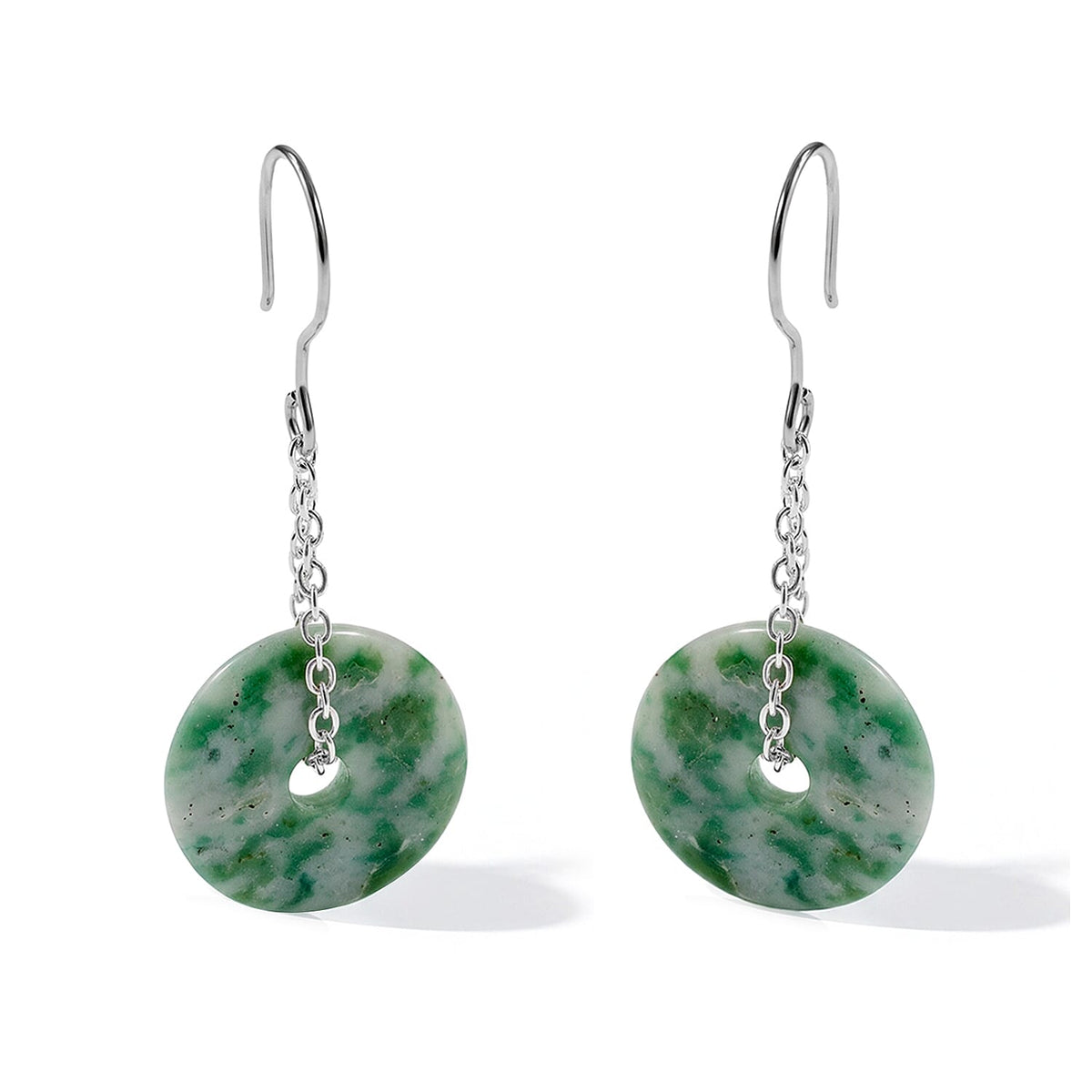 Green Spot Agate Donut Drop Earrings in Silvertone 4.00 ctw
