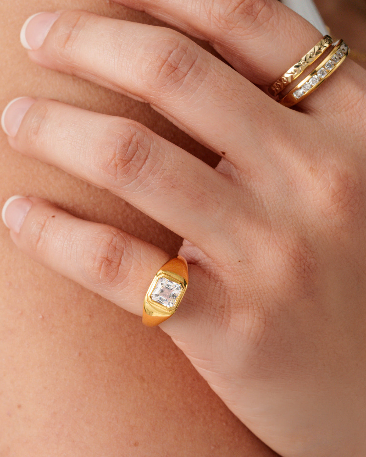 D''Joy Asscher Cut White Topaz Ring in 14K YG Over Sterling Silver (Size 4.0) 1.35 ctw