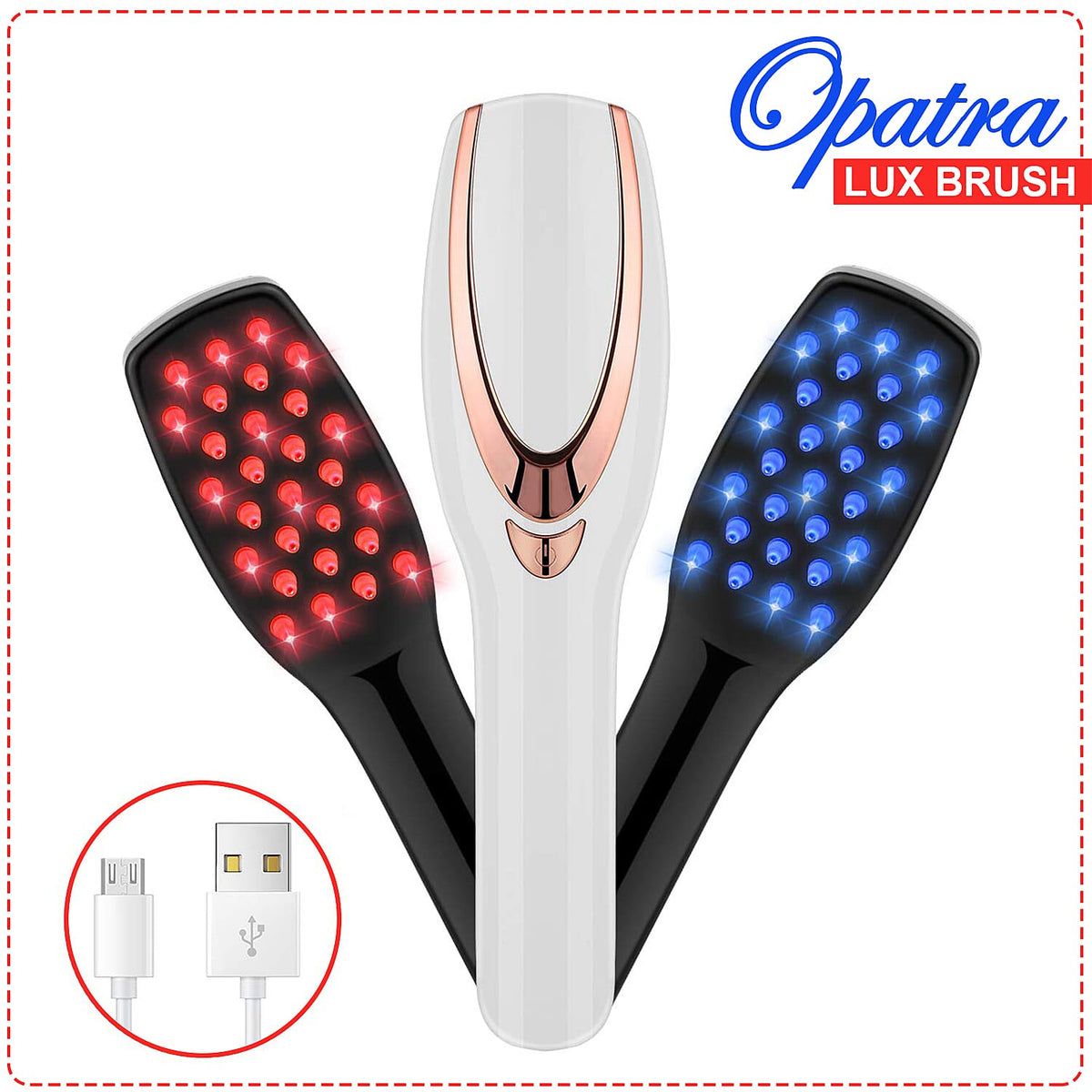 OPATRA Lux Hair Brush with Light and Massage Therapy with USB Charger