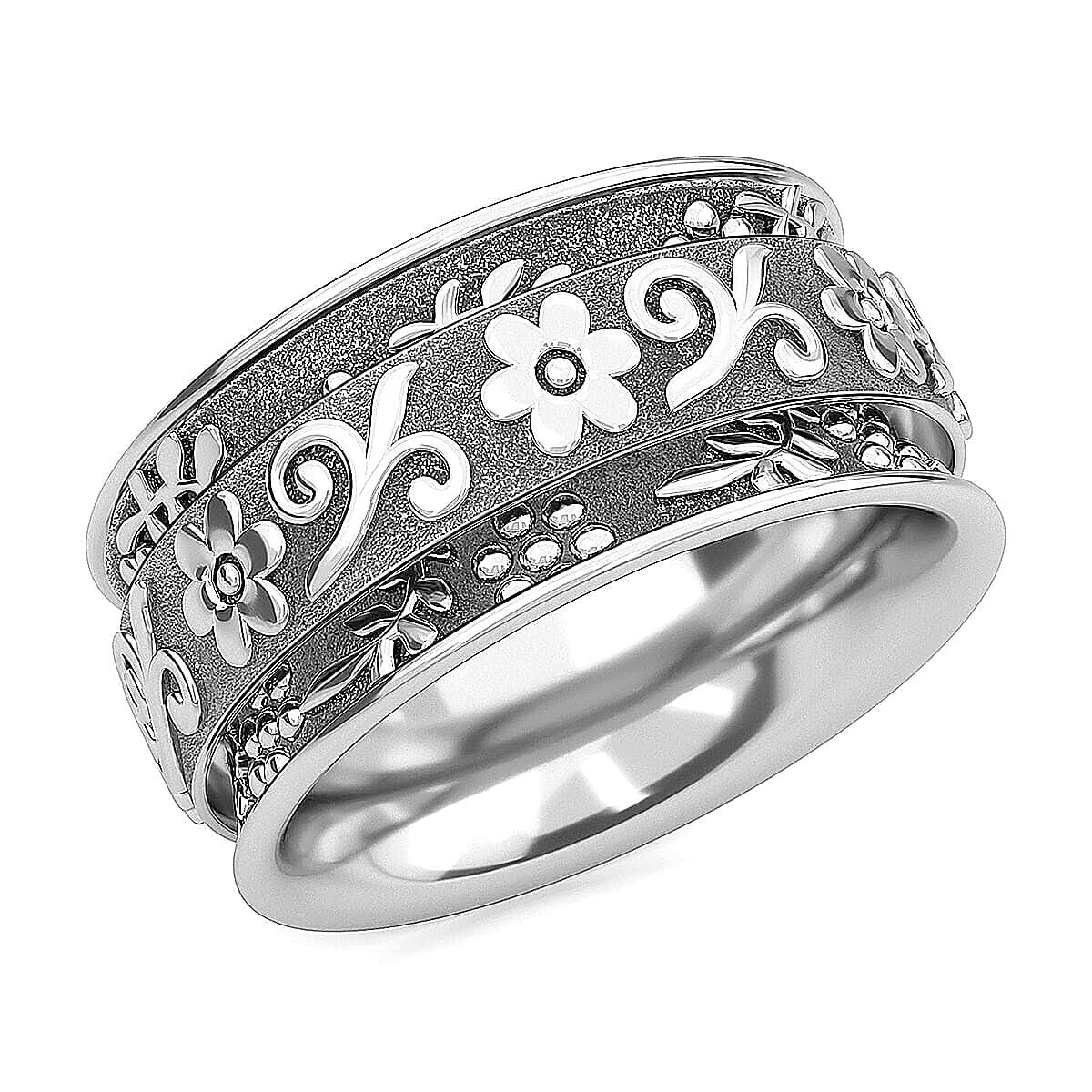 Sterling Silver Floral Spinner Band Ring..
