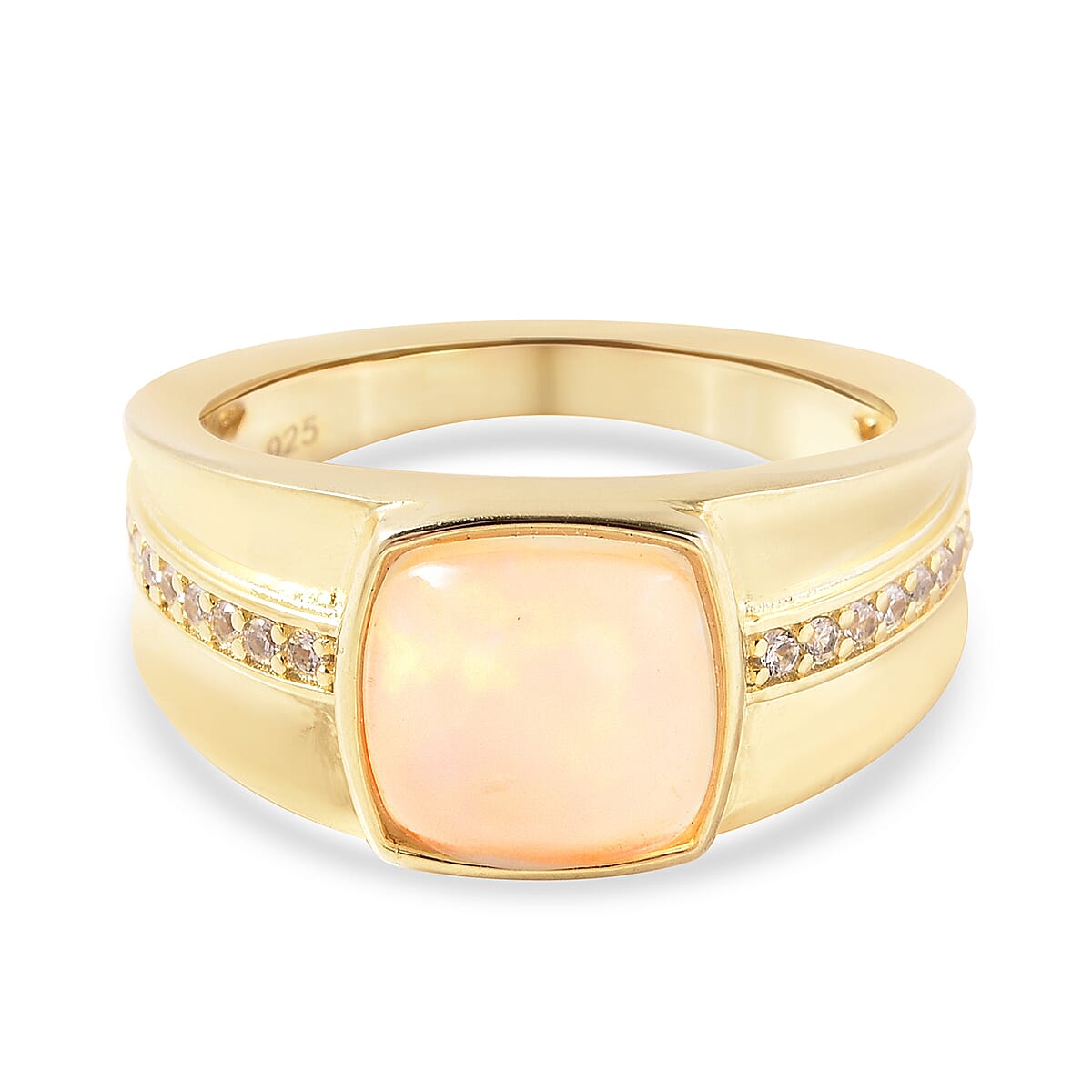Ethiopian Welo Opal and White Zircon Ring in Sterling Silver (Size 8.0) 2.40 ctw