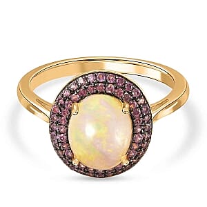 Pink Sapphire and Ethiopian Welo Opal Ring in Sterling Silver (Size 6.5) 2.81 ctw