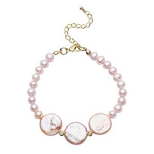 Purple Fresh Water Pearl, Purple Keshi Pearl Bracelet in Goldtone (7.50 In)