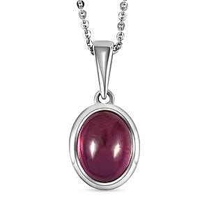 African Ruby Pendant Necklace (20 Inches) in Platinum Over Sterling Silver 5.00 ctw