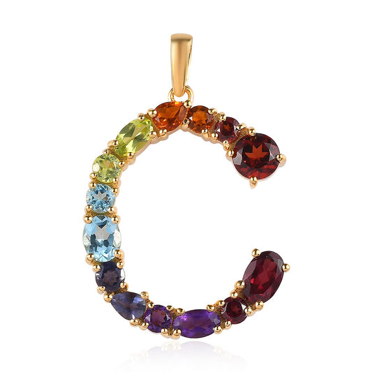 Premium Swiss Blue Topaz, Multi Gemstone Pendant Necklace (20 Inches) in 18K Vermeil YG Over Sterling Silver 3.15 ctw