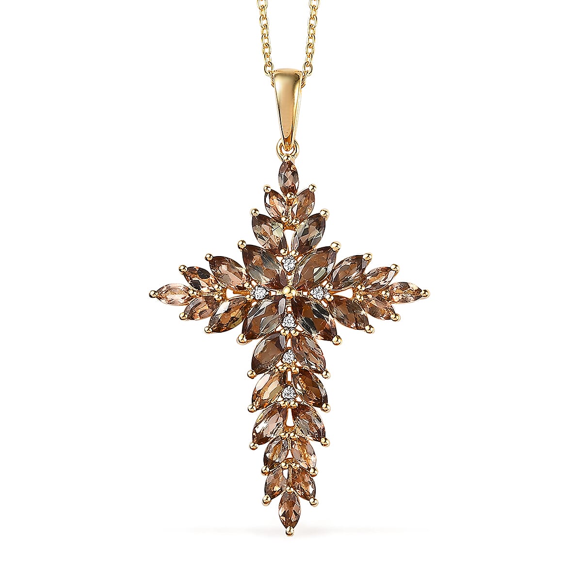 Premium Jenipapo Andalusite, White Zircon Pendant Necklace (20 Inches) in 18K Vermeil YG Over Sterling Silver 5.90 ctw