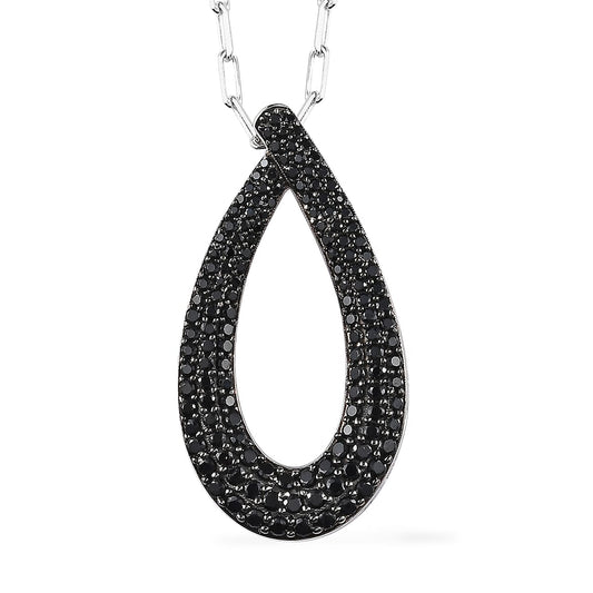 Thai Black Spinel Pendant Necklace (18 Inch) in Rhodium Over Sterling Silver 1.80 ctw
