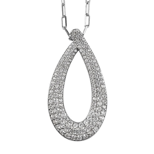 White Zircon Pendant Necklace (18 Inches) in Rhodium Over Sterling Silver 1.85 ctw