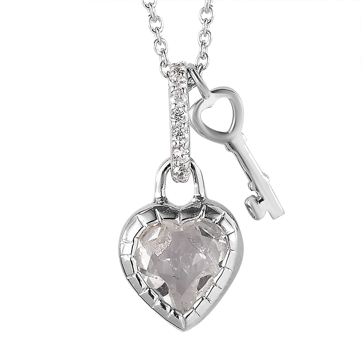 White Topaz, White Zircon Pendant Necklace (20 Inches) in Rhodium Over Sterling Silver 1.40 ctw