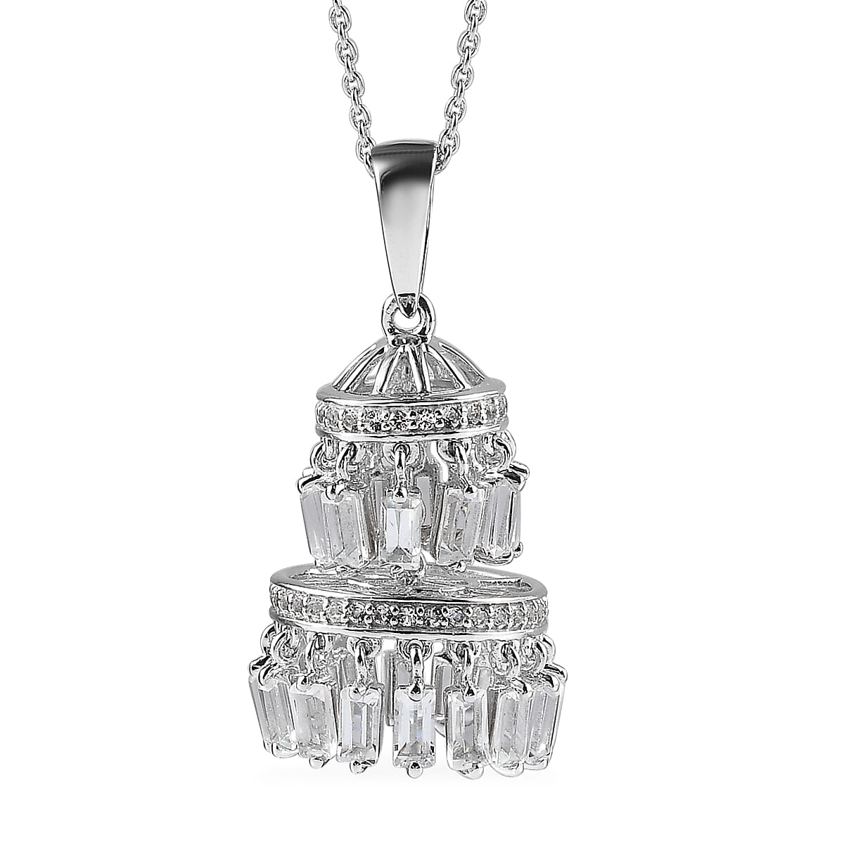 White Topaz Pendant Necklace (20 Inches) in Rhodium Over Sterling Silver 4.30 ctw