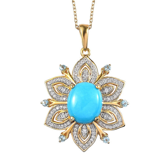 Premium Sleeping Beauty Turquoise, Multi Gemstone Pendant Necklace (20 Inches) in 18K Vermeil YG Over Sterling Silver 5.00 ctw