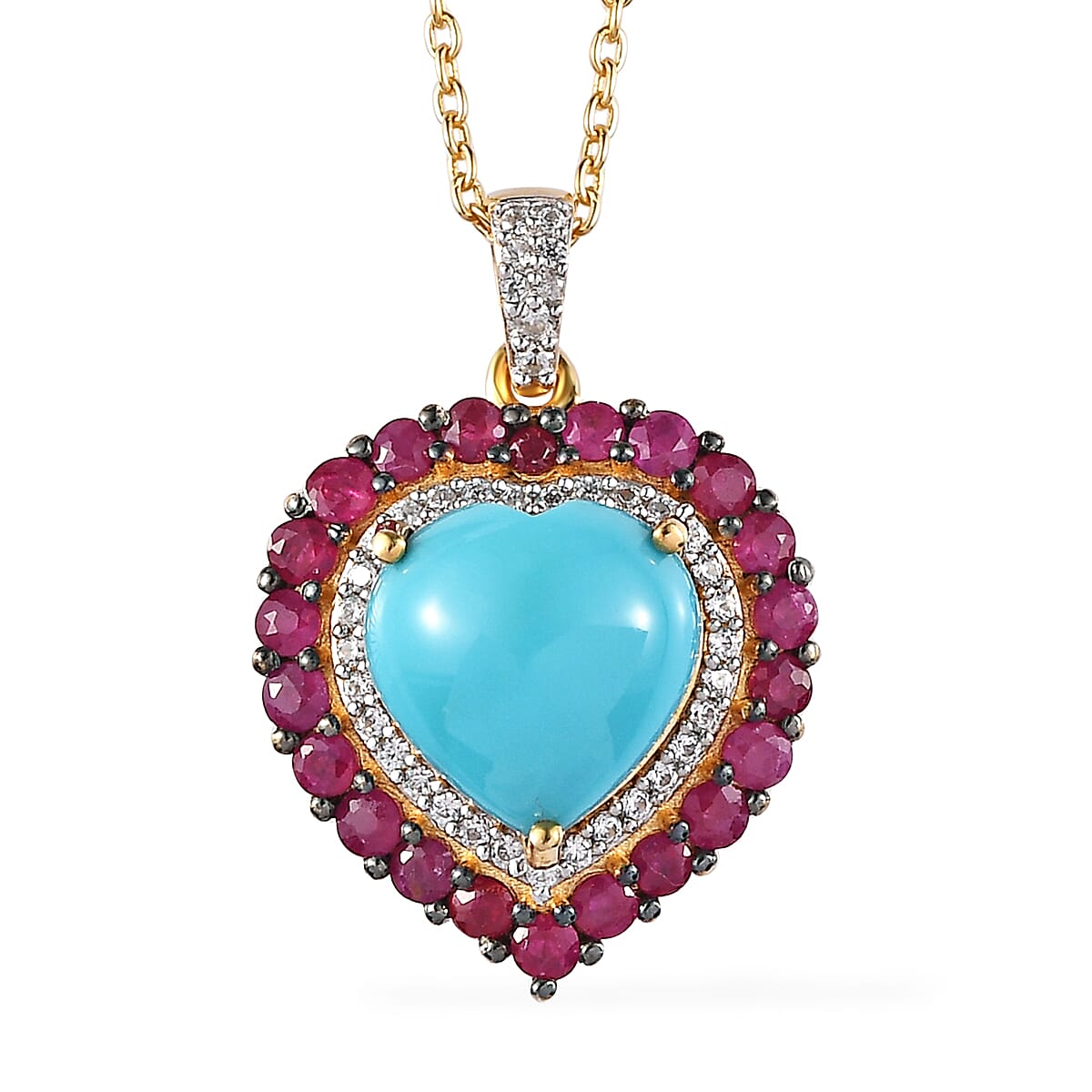 Premium Turquoise, Multi Gemstone Pendant Necklace (20 Inches) in 18K Vermeil YG Over Sterling Silver 4.00 ctw