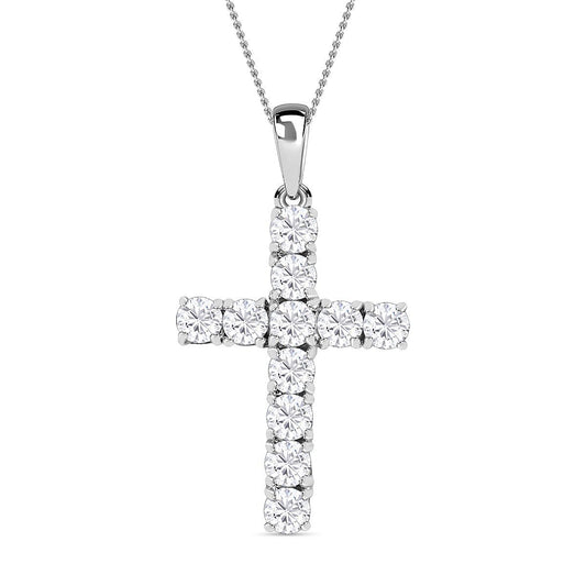 Austrian Crystal Cross Pendant Necklace (20 Inches) in Platinum Over Sterling Silver