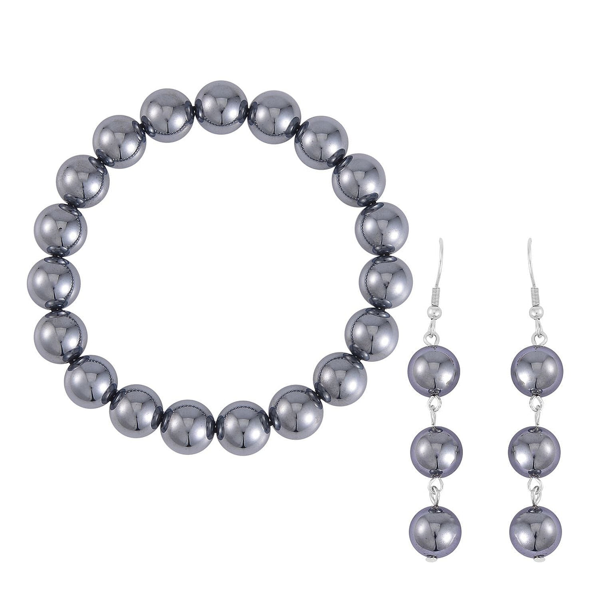 Terahertz Set Earrings and Bracelet (7-7.5In) in Stainless Steel 130.00 ctw