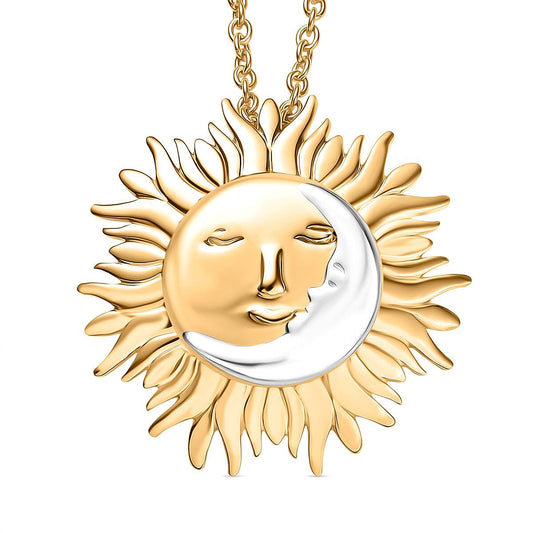 Sun Pendant Necklace (20 Inches) in 14K YG and Platinum Over Sterling Silver