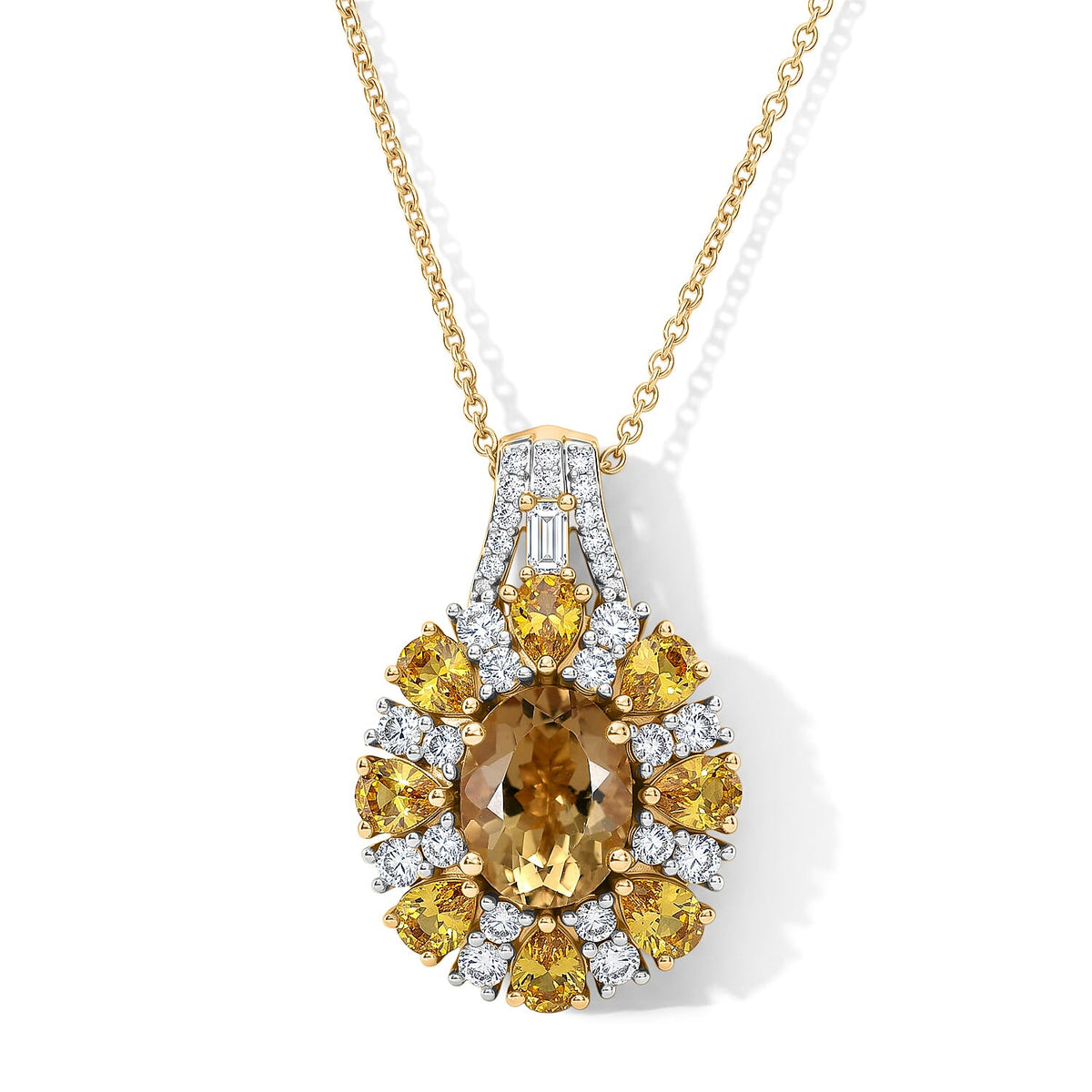 D''Joy Cambodian Blue Zircon, White Zircon Pendant Necklace (20 Inches) in Rhodium Over Sterling Silver 5.75 ctw
