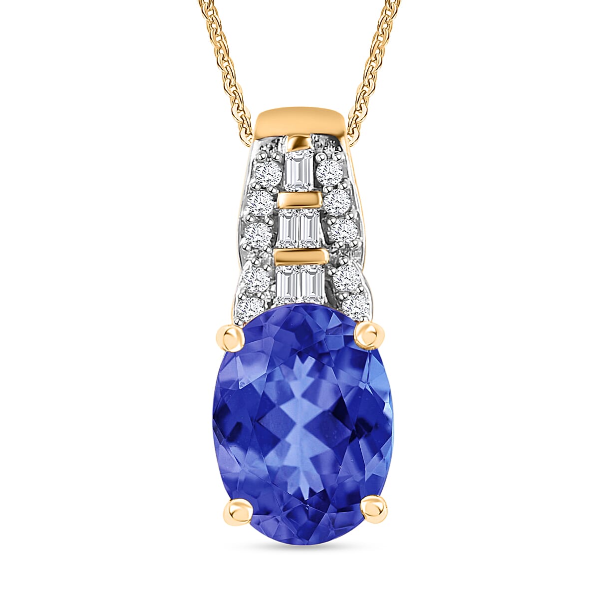 Luxoro AAA Tanzanite and Diamond Pendant Necklace in 14K White Gold 20 Inches 1.48 ctw