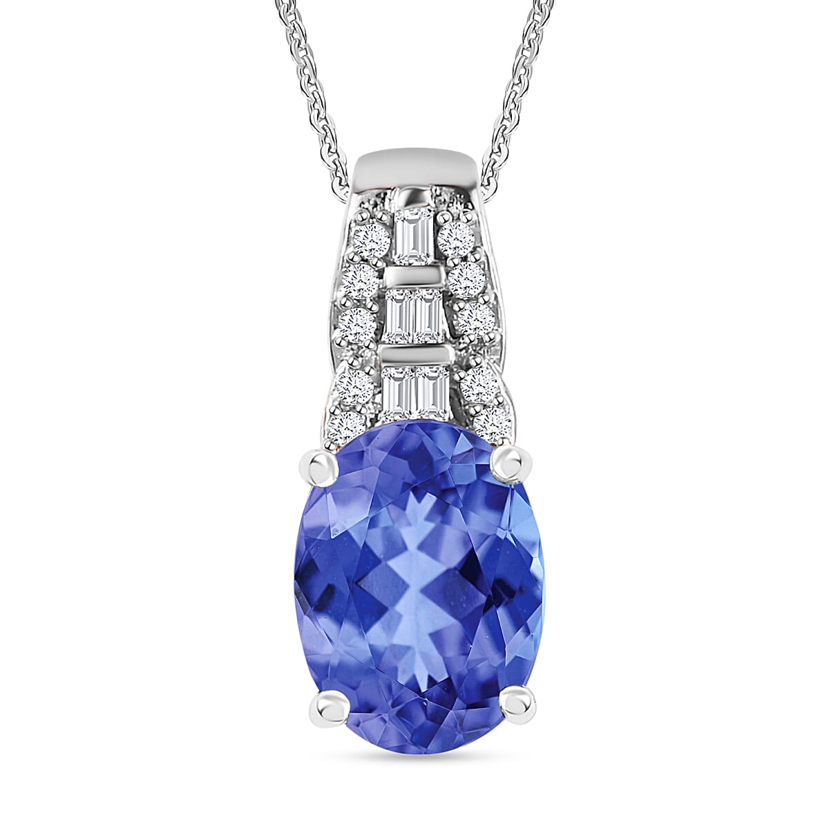Luxoro AAA Tanzanite and Diamond Pendant Necklace in 14K White Gold 20 Inches 1.48 ctw