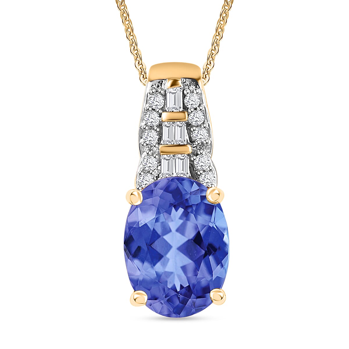 Luxoro AAA Tanzanite and Diamond Pendant Necklace in 14K White Gold 20 Inches 1.48 ctw
