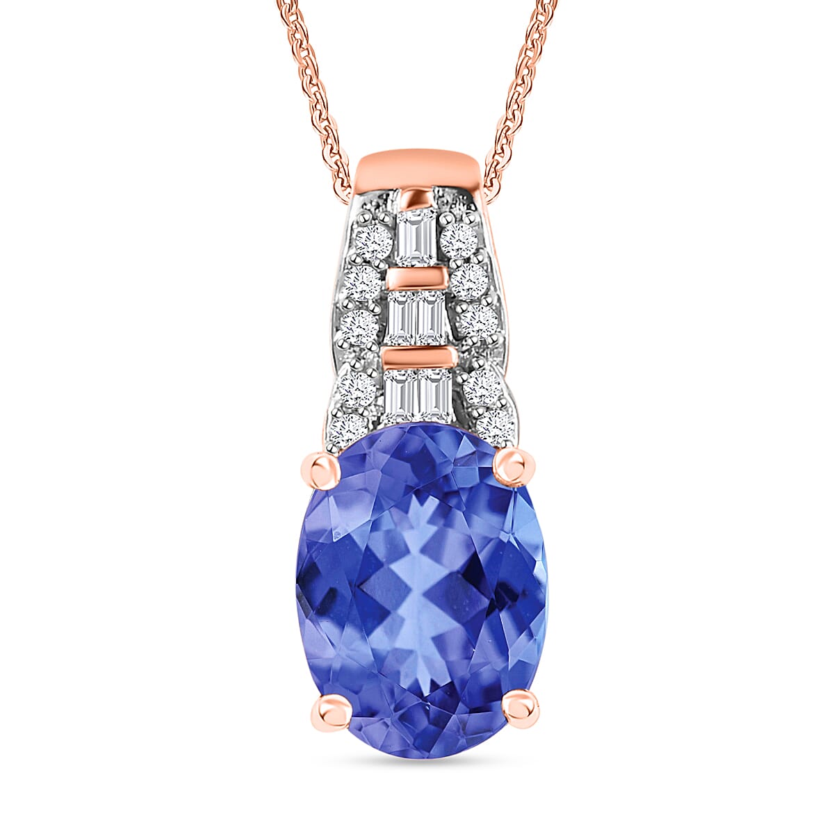 Luxoro AAA Tanzanite and Diamond Pendant Necklace in 14K White Gold 20 Inches 1.48 ctw
