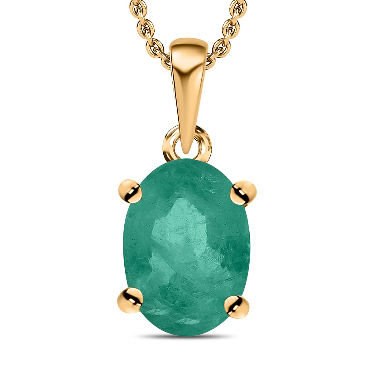 Kagem Zambian Emerald Solitaire Pendant Necklace 20 Inches in Platinum Over Sterling Silver 0.80 ctw