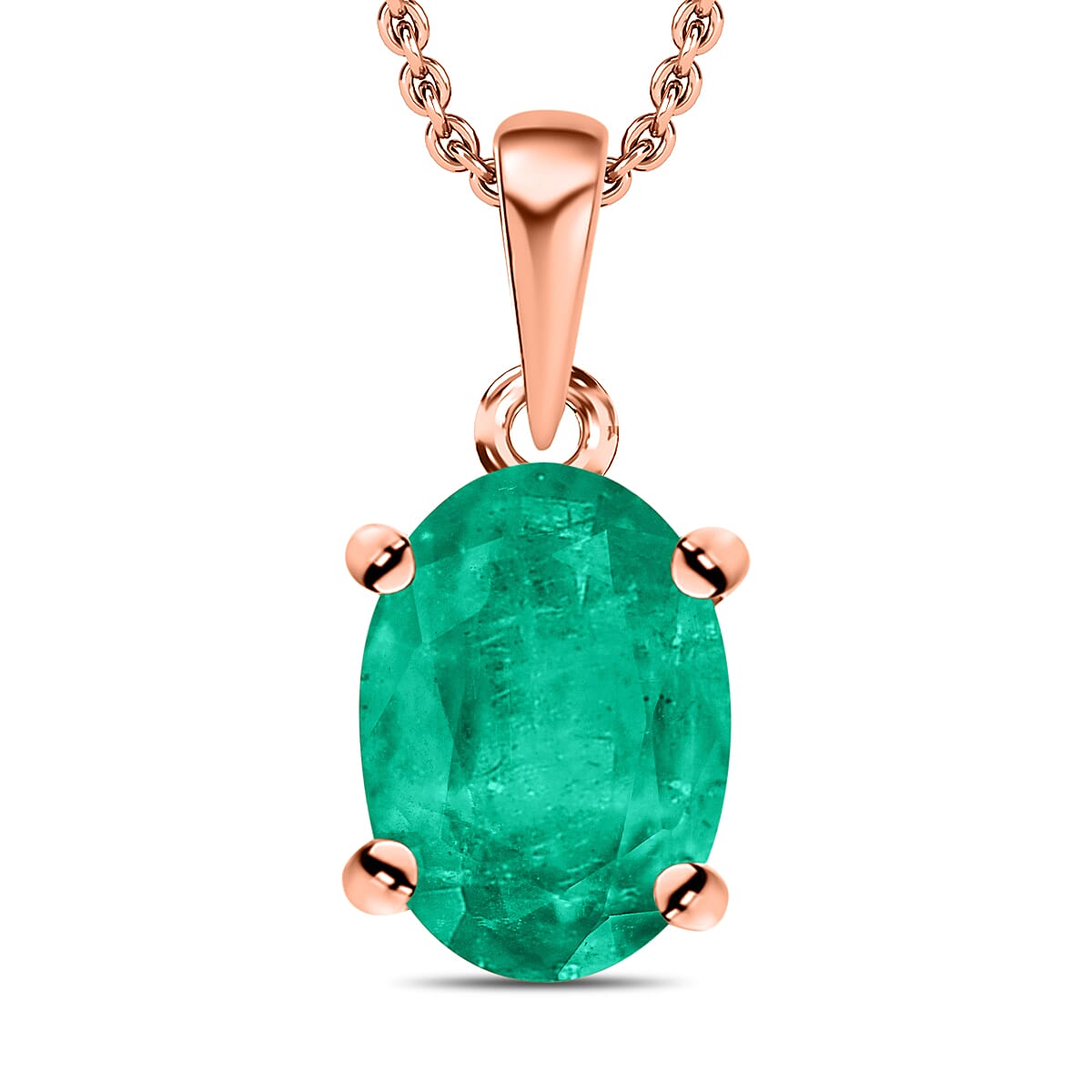 Kagem Zambian Emerald Solitaire Pendant Necklace 20 Inches in Platinum Over Sterling Silver 0.80 ctw