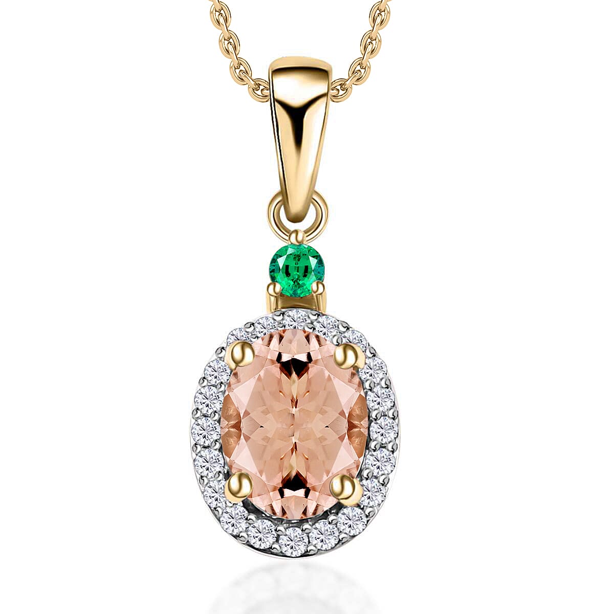 Luxoro 14K White Gold Premium Marropino Morganite, Boyaca Colombian Emerald, Diamond (G-H, I1) (0.16 cts) Pendant Necklace 20 Inches 1.55 ctw