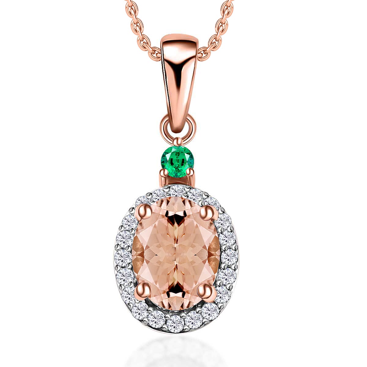 Luxoro 14K White Gold Premium Marropino Morganite, Boyaca Colombian Emerald, Diamond (G-H, I1) (0.16 cts) Pendant Necklace 20 Inches 1.55 ctw