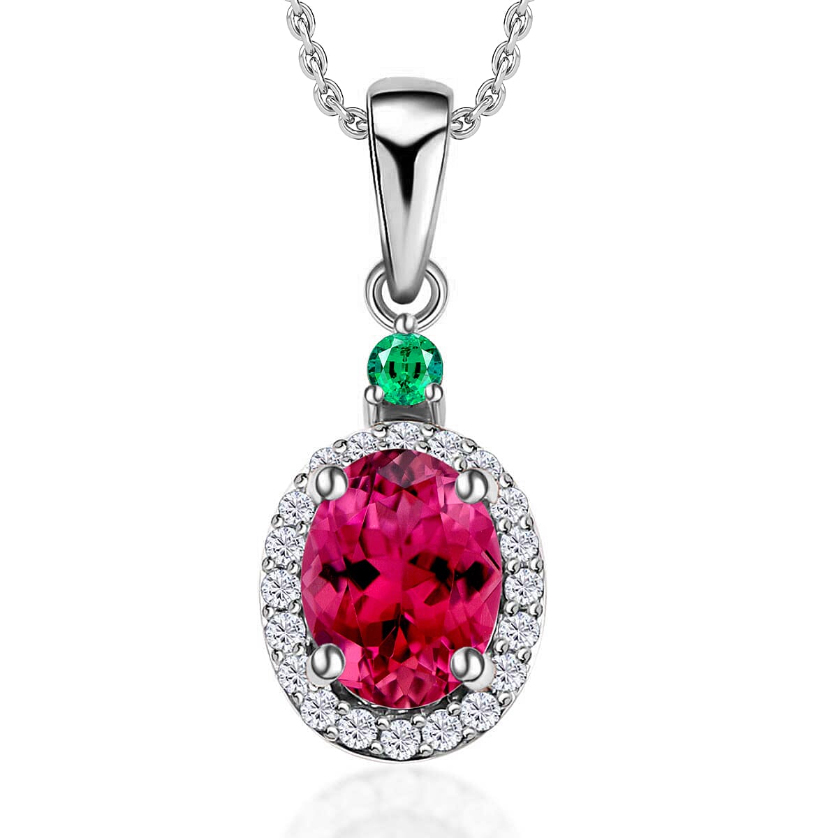 Luxoro 14K White Gold Premium Marropino Morganite, Boyaca Colombian Emerald, Diamond (G-H, I1) (0.16 cts) Pendant Necklace 20 Inches 1.55 ctw
