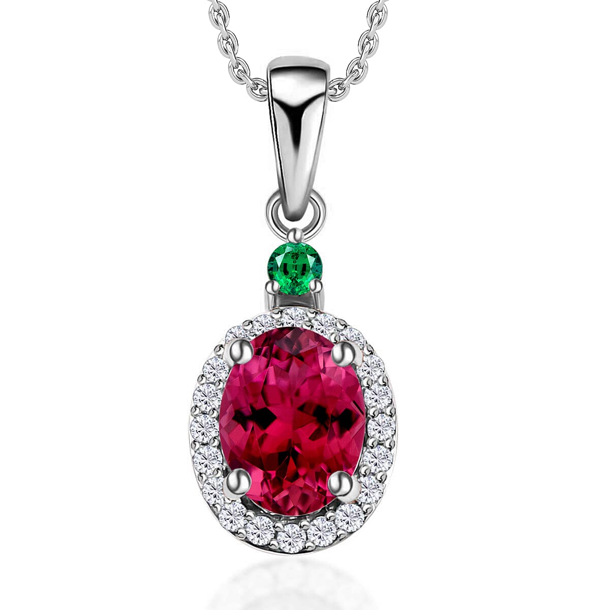Luxoro 14K White Gold Premium Marropino Morganite, Boyaca Colombian Emerald, Diamond (G-H, I1) (0.16 cts) Pendant Necklace 20 Inches 1.55 ctw