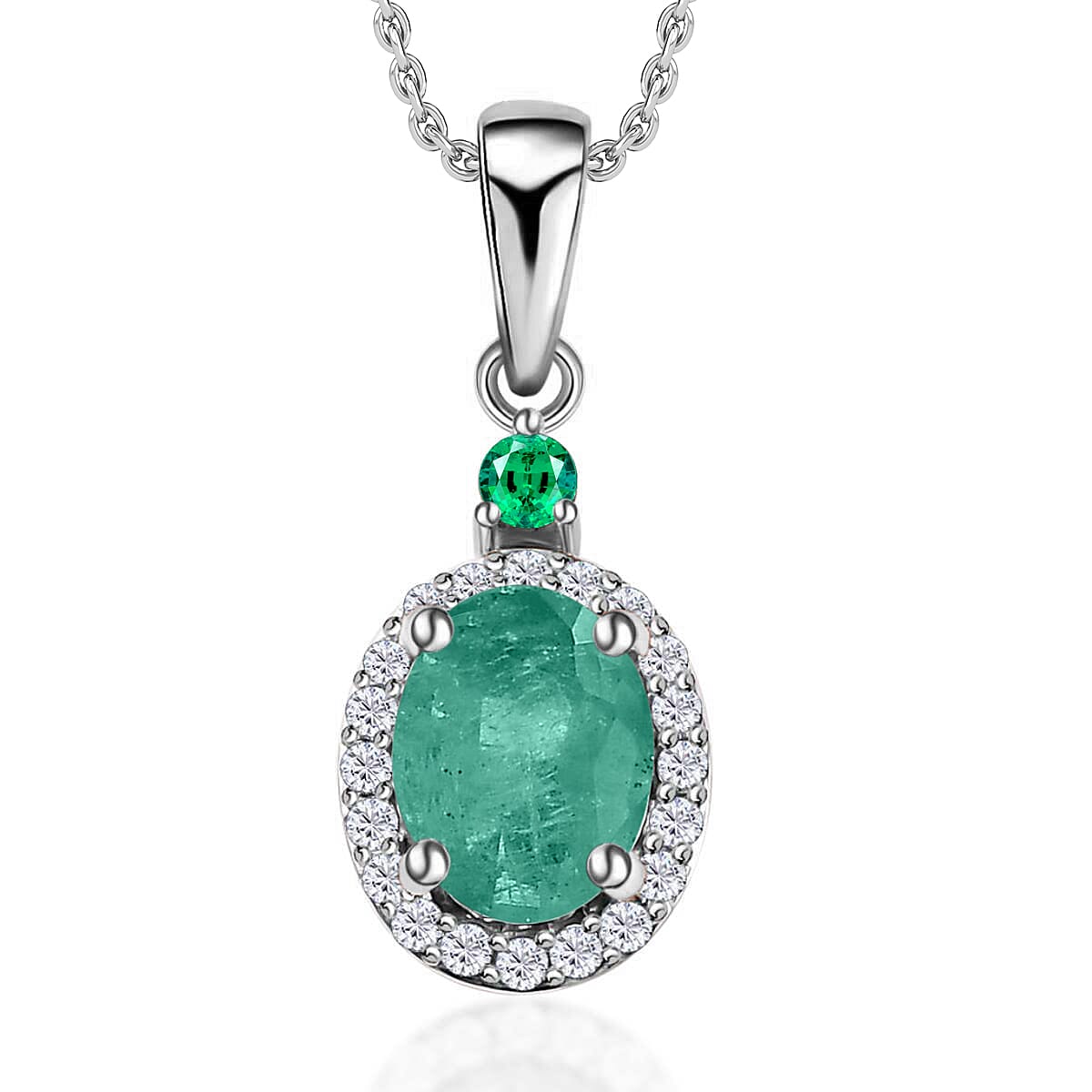 Luxoro 14K White Gold Premium Marropino Morganite, Boyaca Colombian Emerald, Diamond (G-H, I1) (0.16 cts) Pendant Necklace 20 Inches 1.55 ctw