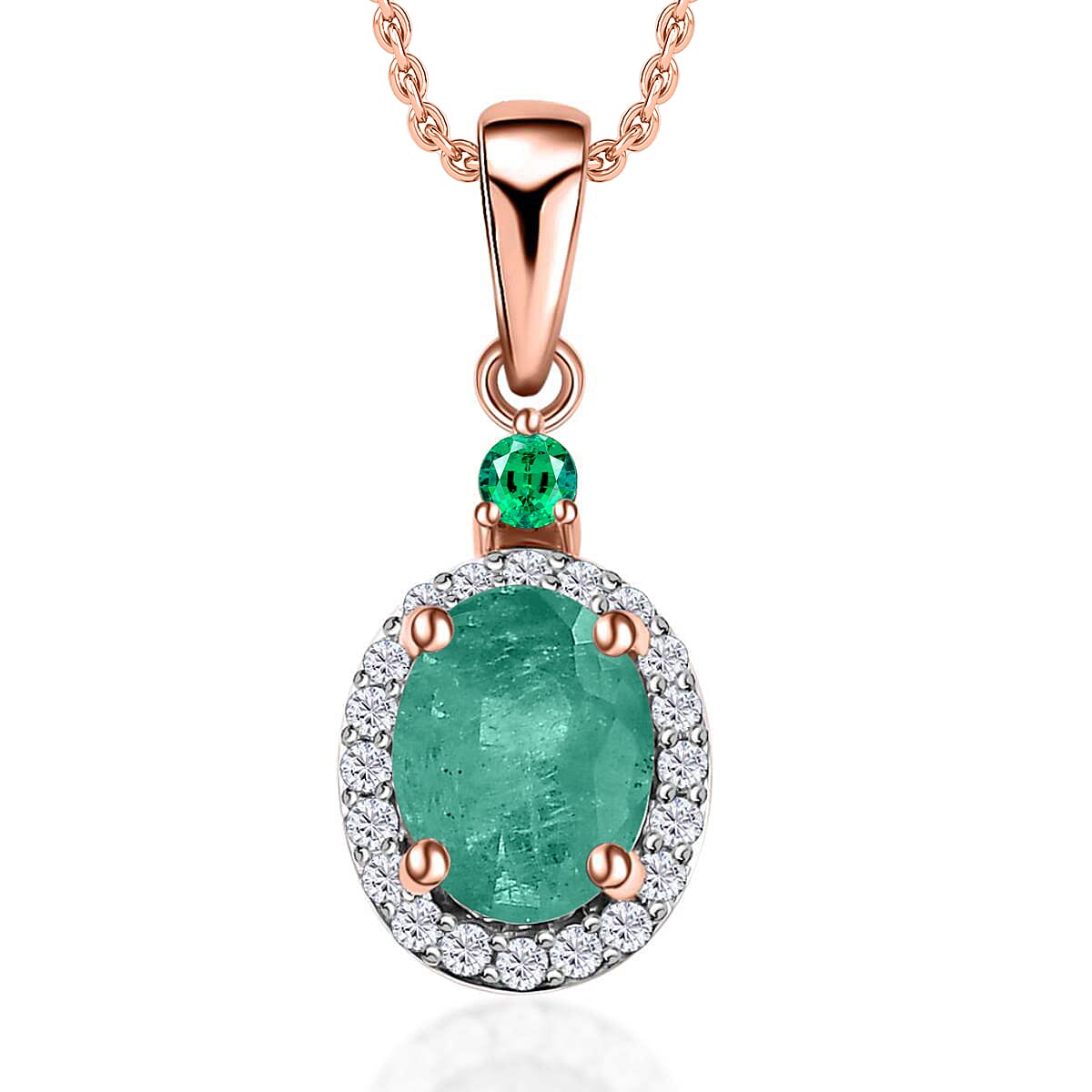 Luxoro 14K White Gold Premium Marropino Morganite, Boyaca Colombian Emerald, Diamond (G-H, I1) (0.16 cts) Pendant Necklace 20 Inches 1.55 ctw