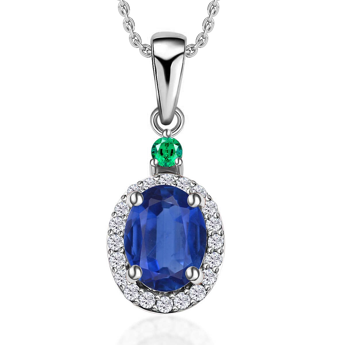 Luxoro 14K White Gold Premium Marropino Morganite, Boyaca Colombian Emerald, Diamond (G-H, I1) (0.16 cts) Pendant Necklace 20 Inches 1.55 ctw