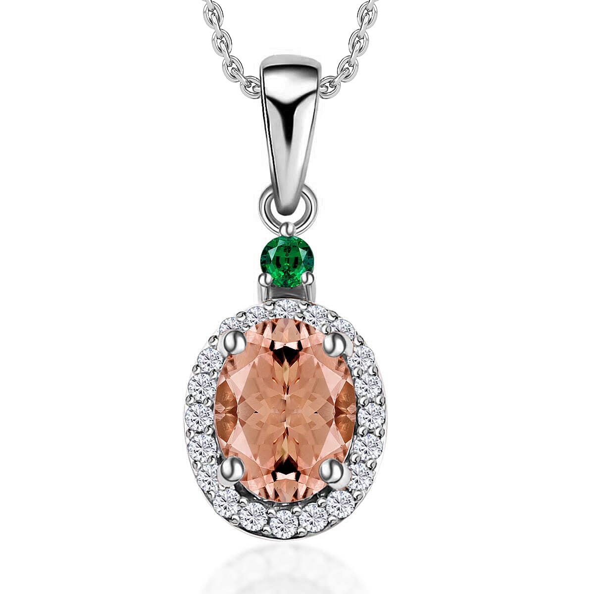 Luxoro 14K White Gold Premium Marropino Morganite, Boyaca Colombian Emerald, Diamond (G-H, I1) (0.16 cts) Pendant Necklace 20 Inches 1.55 ctw