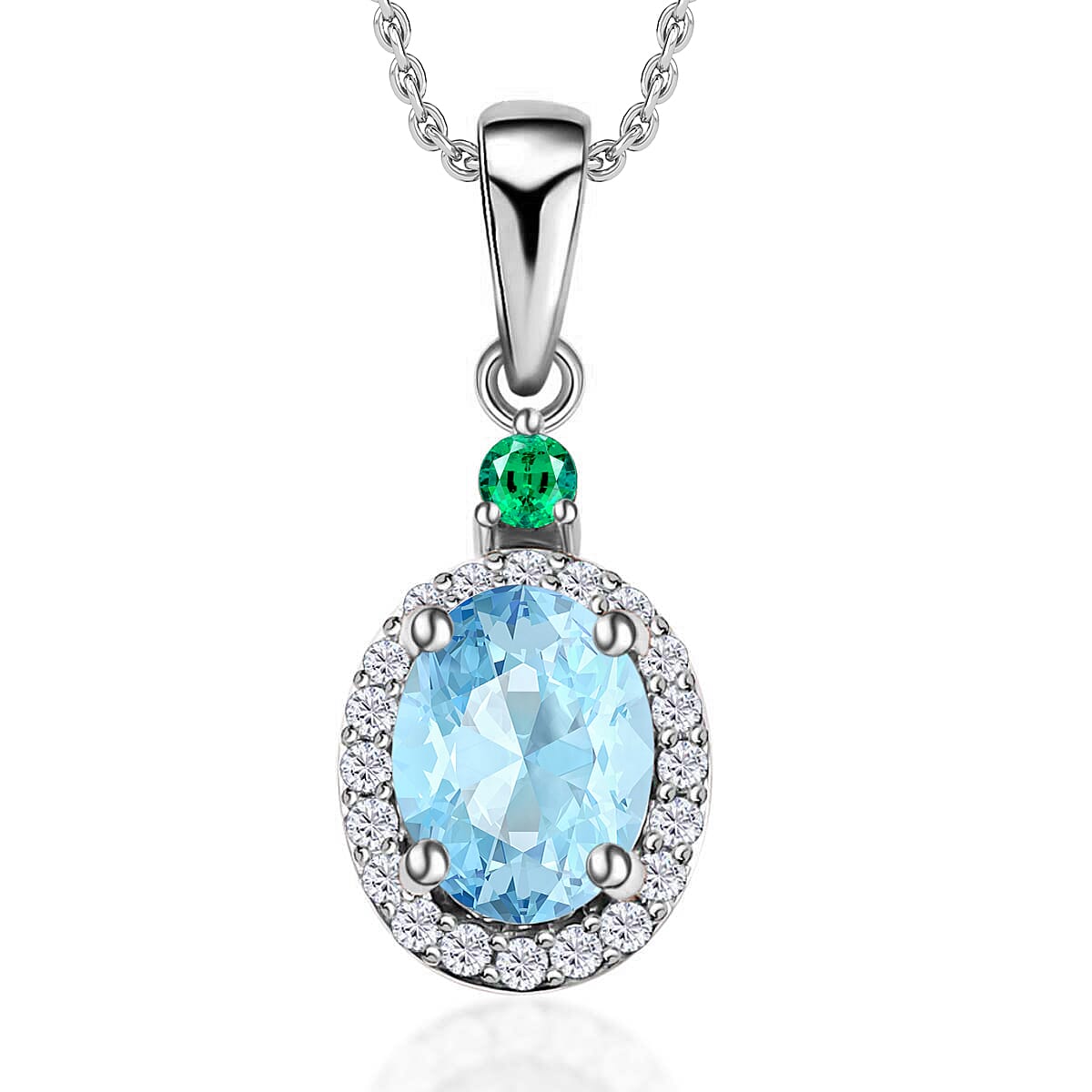 Luxoro 14K White Gold Premium Marropino Morganite, Boyaca Colombian Emerald, Diamond (G-H, I1) (0.16 cts) Pendant Necklace 20 Inches 1.55 ctw
