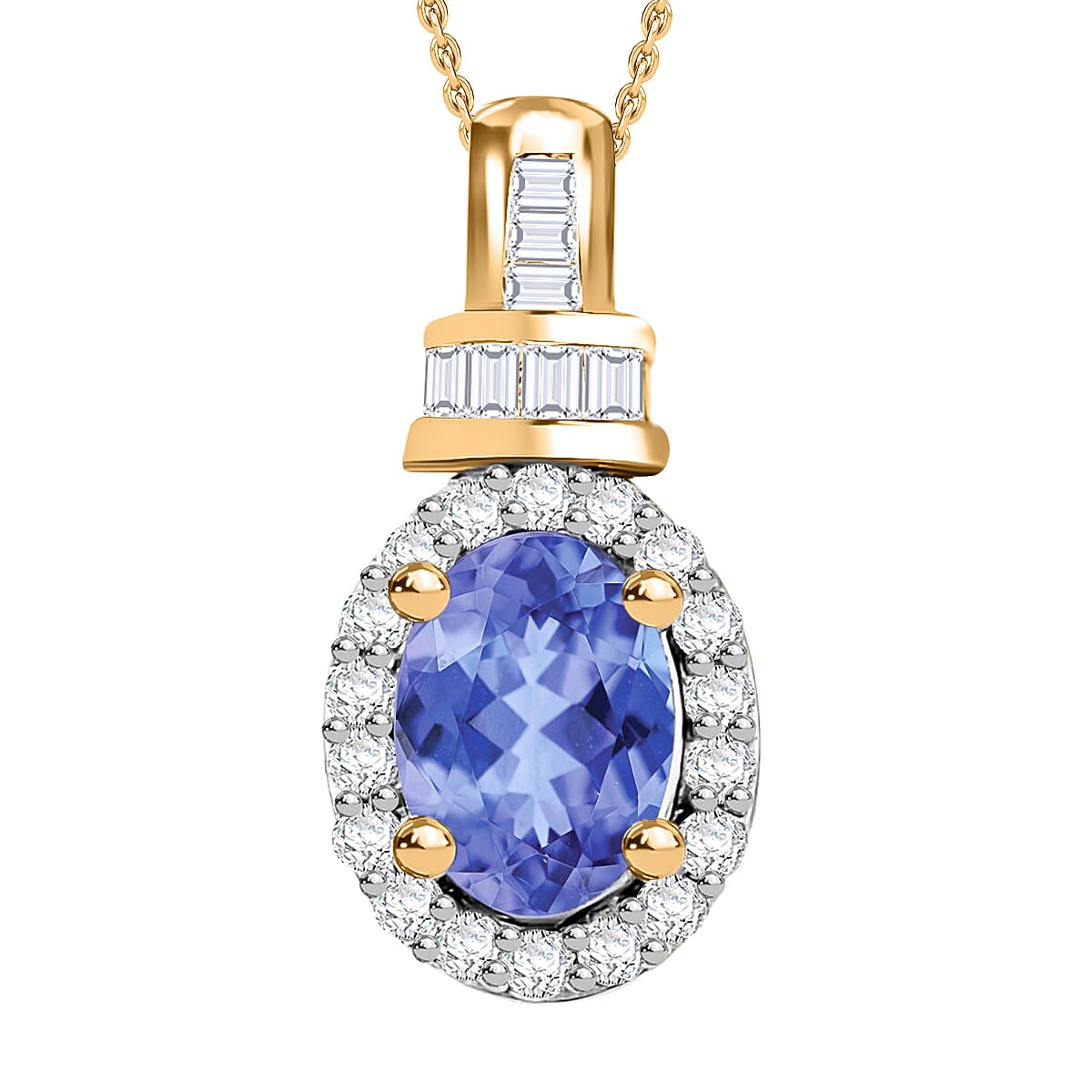 Tanzanite and Diamond 1.00 ctw Pendant Necklace 20 Inches in Rhodium Over Sterling Silver