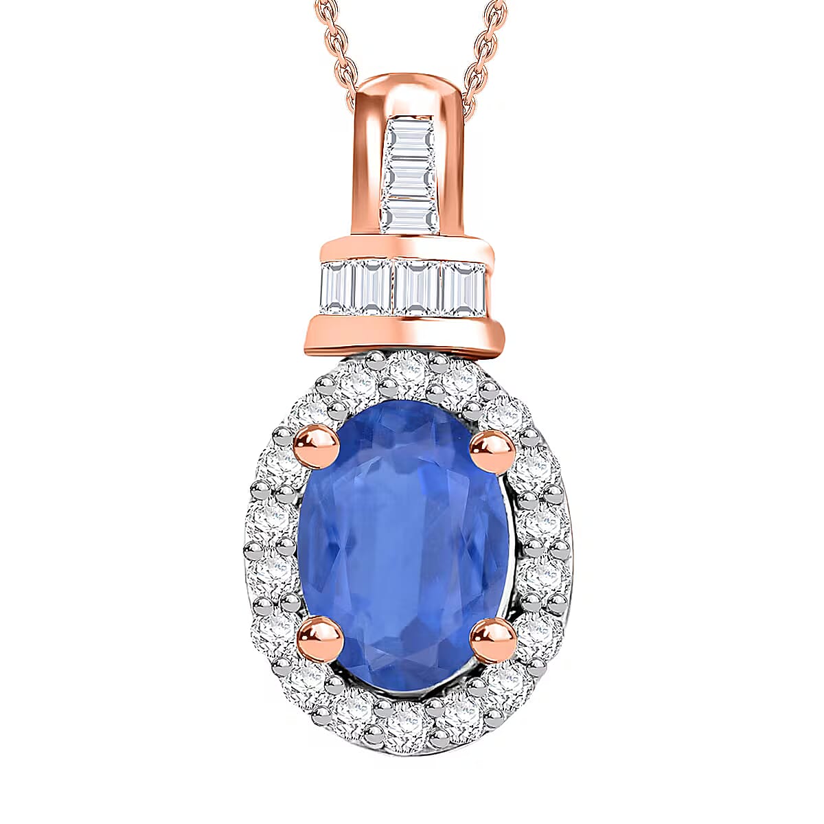 Tanzanite and Diamond 1.00 ctw Pendant Necklace 20 Inches in Rhodium Over Sterling Silver