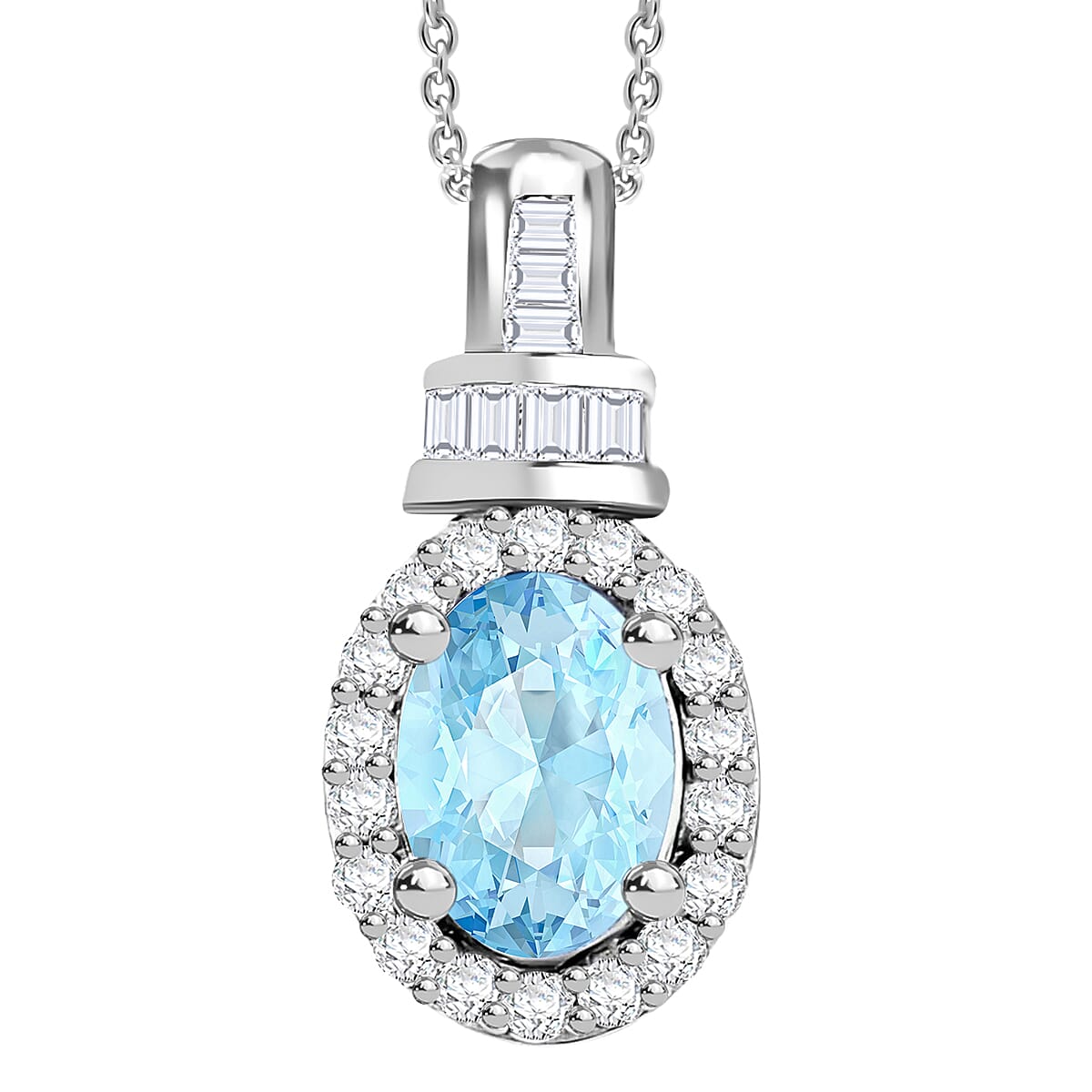 Tanzanite and Diamond 1.00 ctw Pendant Necklace 20 Inches in Rhodium Over Sterling Silver
