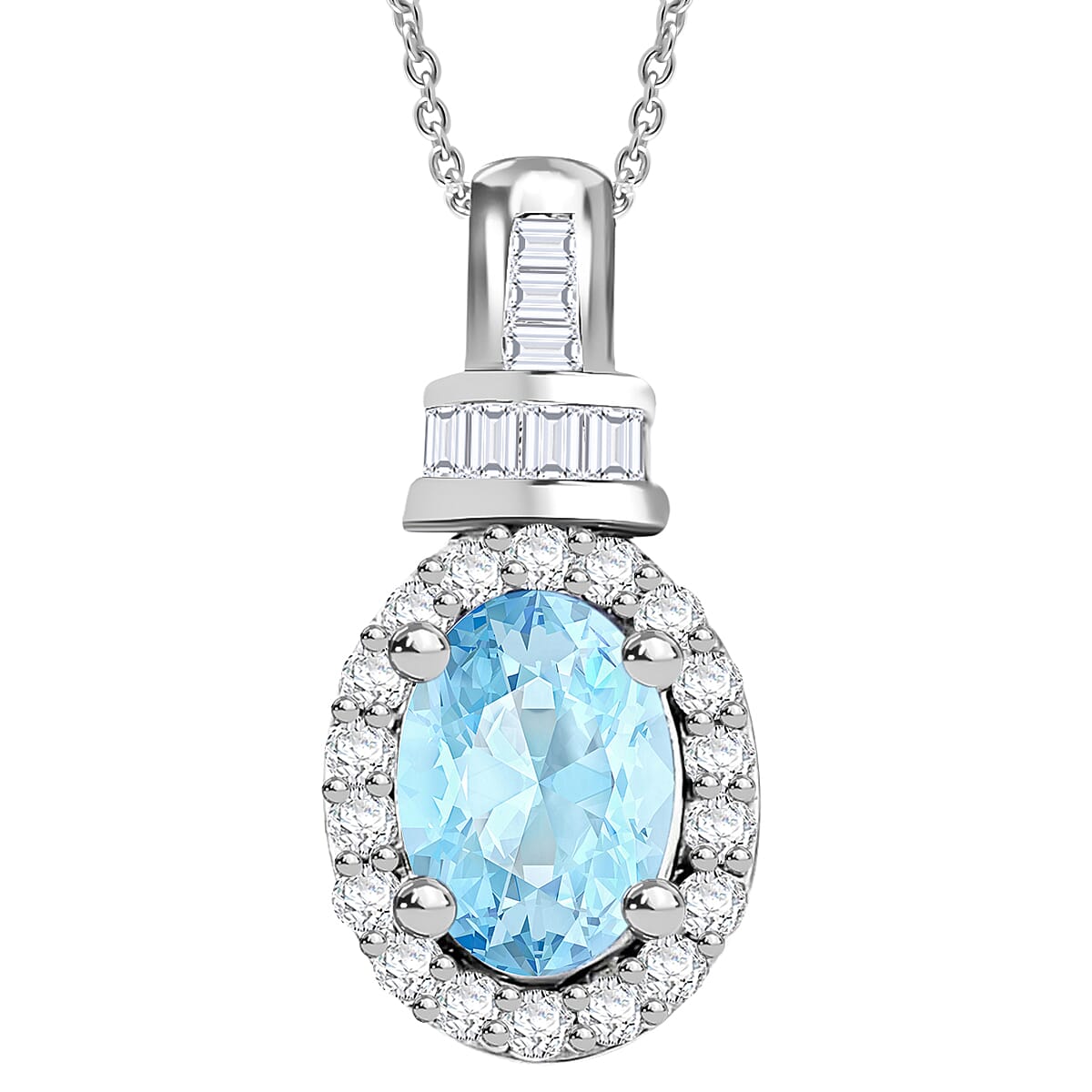 Tanzanite and Diamond 1.00 ctw Pendant Necklace 20 Inches in Rhodium Over Sterling Silver